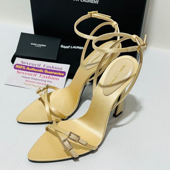 Saint Laurent Lila EU 38/ US 8 Sandals Soft Nude Gippy Buckle Ankle-Strap NIB - Picture 2 of 10